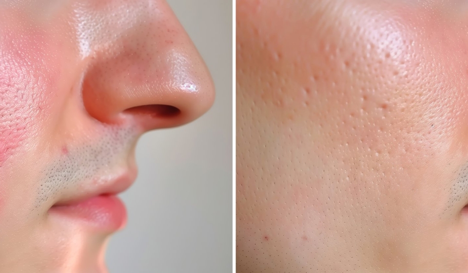 Rosacea & Skin Conditions : Men's Faces, Before After Treatment. Close-up of Couperose, Vascular Stars, Capillaries, Freckles, Back Rashes. Dermatology Insights