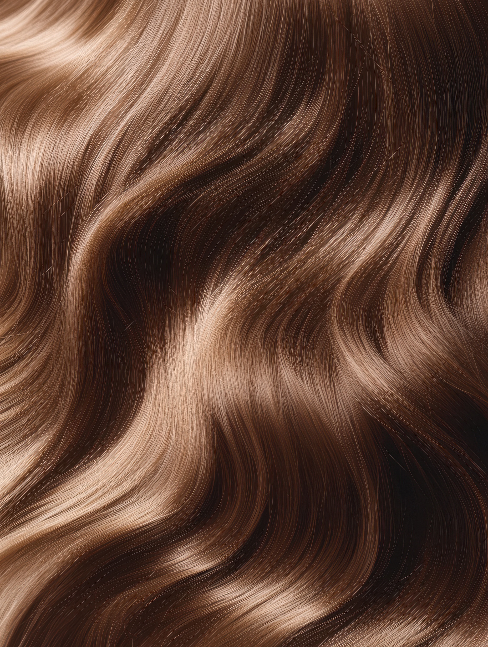 Beautiful shiny caramel brown hair texture closeup. Generative AI