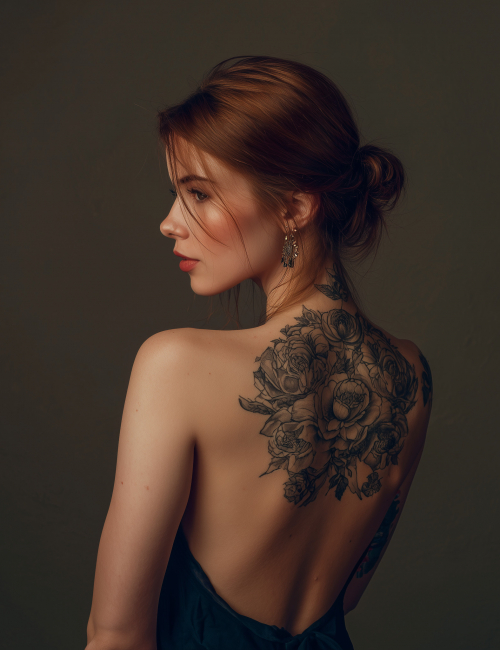 rücken, tattoo, tatoo, tätowiert, inked, rückentattoo,  frau woman lange haare