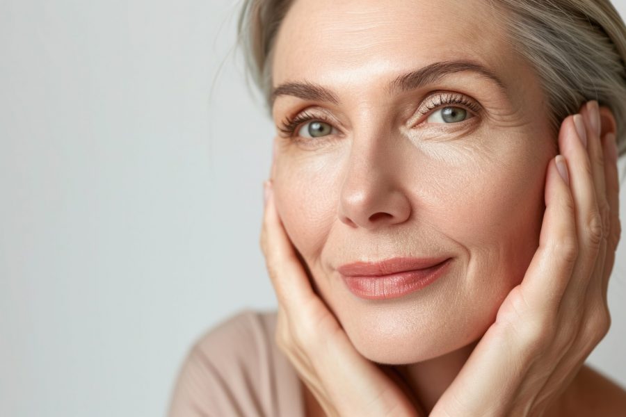 Beautiful gorgeous 50s mid aged mature woman looking at camera isolated on white. Mature old lady close up portrait. Healthy face skin care beauty, middle age skincare cosmetics, cosmetology concept --ar 16:9 --v 6 Job ID: 066621a4-3429-431e-8616-f5fbf60e7fba